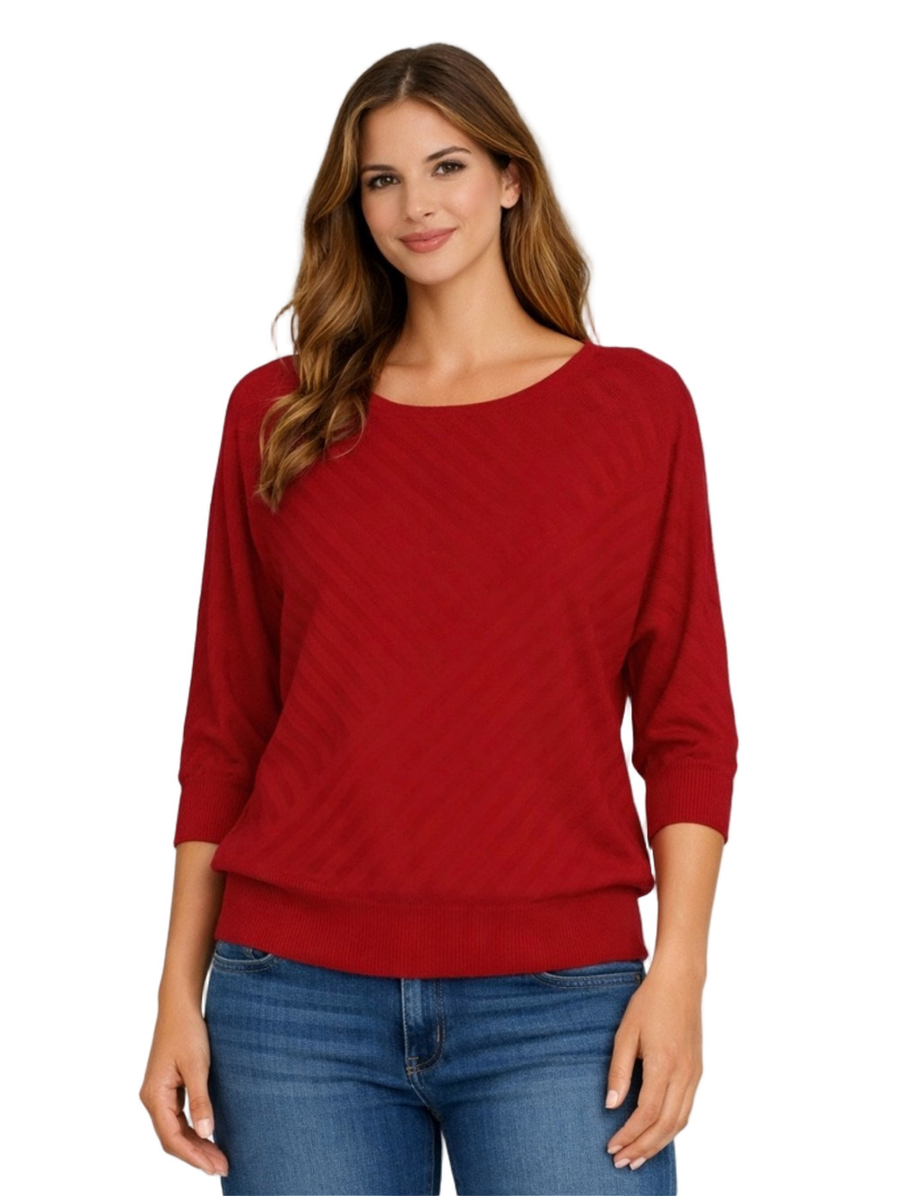new york & company red sweater with 3/4 sleeve